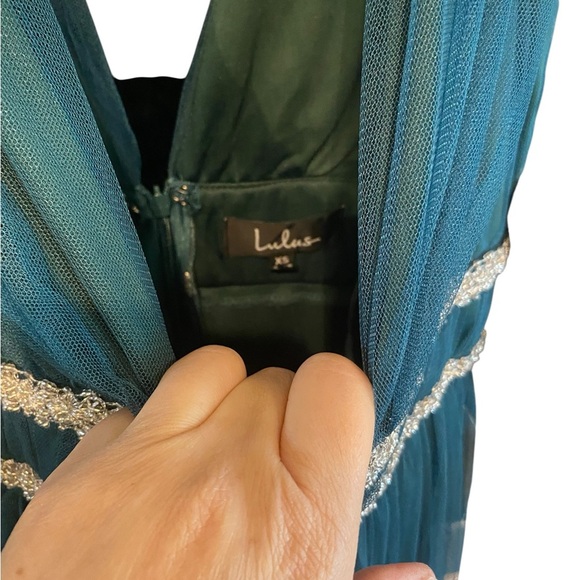 Lulus New Delightful Occasion Emerald Green Beaded Tulle Maxi Dress Gown Fall - Picture 11 of 14